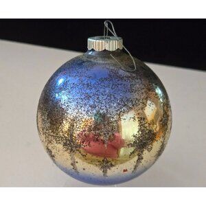 Vintage Shiny Brite Glass Christmas Ornament Blue & Silver Reflective Finish Mad